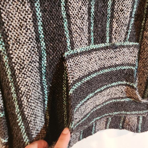 Mexican Aztec Burlap Drug Rug Hoodie Sweatshirt Women's Size Large Gray Green - Picture 4 of 7